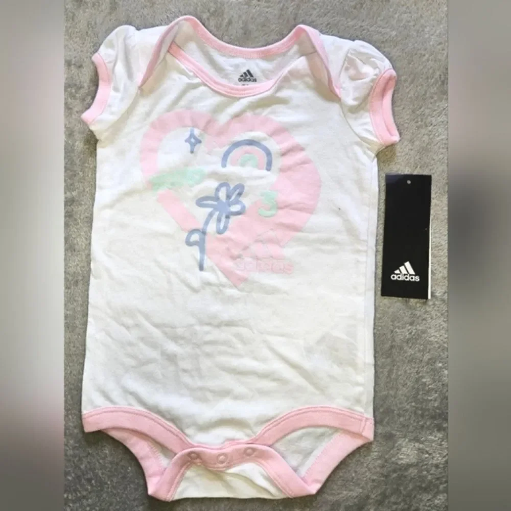 NWT Adidas Heart Design Pink White Infant Girl One Piece Sz 9m